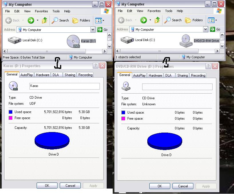 On the left is when a DVD movie is in the drive. On the right is when a data CD is in it.